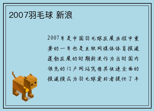 2007羽毛球 新浪
