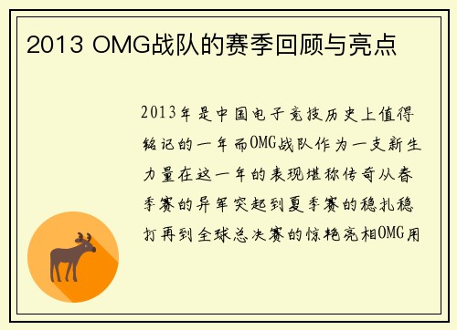 2013 OMG战队的赛季回顾与亮点
