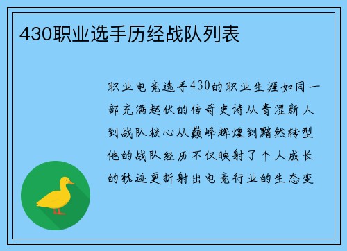 430职业选手历经战队列表